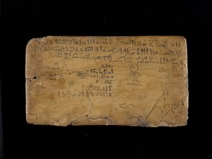 Tablica do pisania z liniami od Hymnu do Nilu Flood drewno, zaprawa, len i atrament autorstwa Egyptian 19th Dynasty