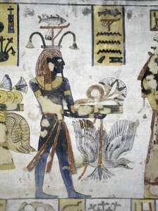 Egipt, Teby, Luksor, Dolina Królów, Grób Ramzesa III, malowidło ścienne przedstawiające ofiary rytualne, z XX dynastii autorstwa Egyptian 20th Dynasty