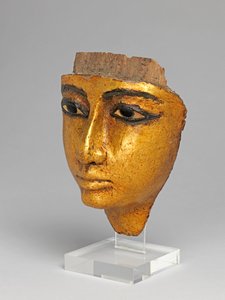Twarz z trumny, z inkrustowanymi oczami i brwiami, złocona autorstwa Egyptian 20th Dynasty