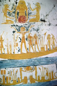 Re in the Night Boat, z grobowca Ramzesa VI, Nowe Królestwo (ok.1145-1137 pne) (malowidło ścienne) autorstwa Egyptian 20th Dynasty