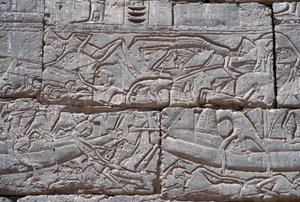 Ludzie morza, bitwa morska pod Ramzesem III, Medinet Habu, kamień 1195-64 pne