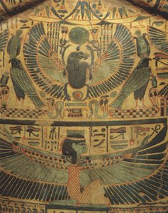 Nakładka na mumię ze skrzydlatym bóstwem chroniącym skarabeusz, symbol wieczności autorstwa Egyptian 22nd Dynasty