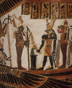 Ozyrys, detal z kartonu Nekhtefmeta, III Okres Przejściowy, ok. 934-889 p.n.e. (len otynkowany i malowany) autorstwa Egyptian 22nd Dynasty