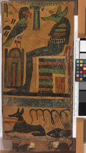 Anubis and the Soul of the Deceased, from a sarcophagus (panel) autorstwa Egyptian 26th Dynasty
