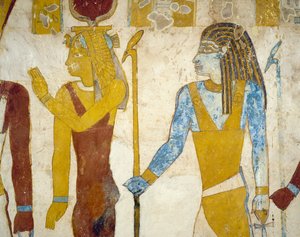 Malowidła ścienne z grobowca Pa Nentwy, Oaza Bahariya, Giza, Egipt. Cywilizacja egipska, 26 dynastia, 663-525 pne. autorstwa Egyptian 26th Dynasty