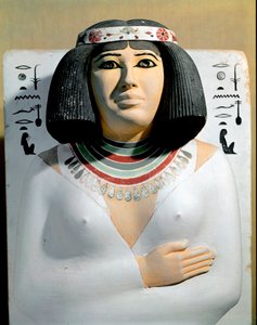 Starożytność egipska: Nofret, żona arcykapłana Heliopolis i księcia Pe Rahotep. Malowany detal rzeźby wapienia. IV dynastia. Od mastaby Rahotepa do Meidoum. Muzeum Egipskie w Kairze.