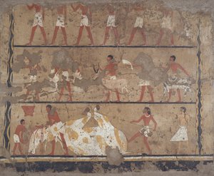 Sceny hodowli bydła, rzezi, składania ofiar i ofiar, Grobowiec Iti i Neferu (mural) autorstwa Egyptian 6th Dynasty