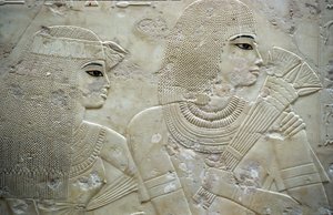 Starożytny Egipt, malarstwo/rzeźba, Ramose i jego żona, gubernator Teb, Dolina Szlachetnych, grobowiec Ramose autorstwa Egyptian Egyptian