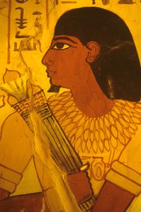 Starożytny Egipt, grobowiec Sennufera, malowidło ścienne, mural, fresk, Sennufer otrzymujący pąki lotosu, burmistrz Teb, nadzorca za czasów Amenofisa II autorstwa Egyptian Egyptian