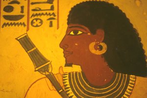 Starożytny Egipt, Malowidło ścienne/mural/fresk, Grobowiec Sennufera, Teby/Luksor, Sennufer trzymający berło, burmistrz Teb, nadzorca Amenophisa II autorstwa Egyptian Egyptian