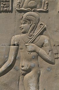Egipt, Pustynia Libijska, Oaza Al-Dakhilah (Dachla), Dayr al-Haggar, płaskorzeźba w świątyni egipskiej autorstwa Egyptian Egyptian