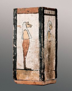 Starożytność egipska: drewniana urna pogrzebowa lub baldachim. XI-IV wiek p.n.e. Klasztor Montserrat. Muzeum Montserratu. autorstwa Egyptian Egyptian