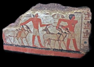 pustynne (oryksy, gazele) są przyprowadzane przed Metchetcha. Starożytne egipskie malowidło ścienne autorstwa Egyptian Egyptian