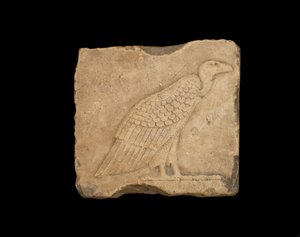 Blok ze stojącym sępem po jednej stronie i sową po drugiej, obie płaskorzeźbione, okres ptolemejski, 305-30 pne (wapień)
