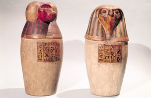 Kopie dwóch słojów kanopskich New Kingdom (pomalowane drewno)