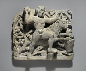 Herakles kowalstwo Acheloos w formie byka, z Oxyrhynchus, ok.300-500 (wapień)