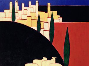 San Gimignano z owcą, 1999 (akryl na papierze)