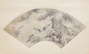 Ptaki i sosna, około 1570-1590 (tusz i złoto na papierze) autorstwa Eitoku Kano