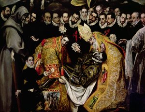 Pogrzeb hrabiego Orgaza, z legendy z 1323 r., fragment młodej strony, św. Etienne, hrabiego i św. Augustyna autorstwa El Greco