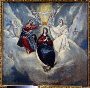 Koronacja Dziewicy Obraz Domenikosa Theotokopoulosa autorstwa El Greco (1541-1614) 1595 nd. 0,99x1,01 m Madryt, Muzeum Prado autorstwa El Greco
