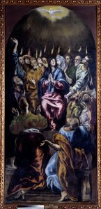 Obraz Zesłania Ducha Świętego autorstwa Domenikos Theotokopoulosa dit El Greco (1541-1614) XVII w. Ndz. 2,75x1,27 m Madryt, Muzeum Prado - Pięćdziesiątnica. Obraz Domenikos Theotokopoulosa znany jako El Greco (1541-1614)