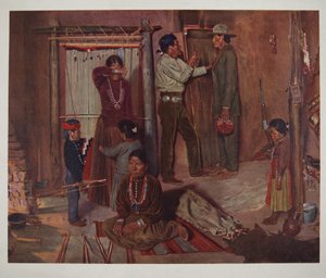Wyjście z domu do szkoły indyjskiej Carlisle (chromolitho)