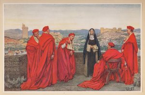 Św. Katarzyna ze Sieny negocjująca z papieżem Grzegorzem XI w imieniu Florentczyków. autorstwa Eleanor Fortescue Brickdale