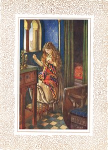The Lily Maid of Astolat, inaczej zwana Panią Shalott, ilustracja z „Idylls of the King” Alfreda Tennysona (1809-92), wydanej przez Hodder & Stoughton