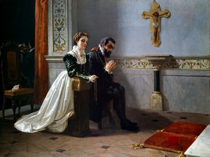 Bianca Cappello i Francois I de Medici (1541-1587) (Francesco Primo I de Medici) modlą się przed krucyfiksem (olej na płótnie)