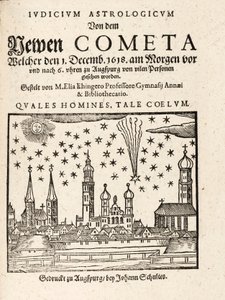 Nowa kometa oglądana z Augspurg, Niemcy w dniu 1 grudnia 1618, wyd. 1618. autorstwa Elias Ehinger 1573 1653.
