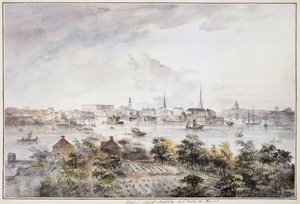 Widok Sztokholmu z Kungsholmen z Pałacem Królewskim i Storkyrkan, Tyskakyrkan, Katarinakyrka i Riddarholmskyrkan,