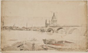 London Bridge i katedra św. Pawła widziane z brzegu Tamizy autorstwa Elias Martin
