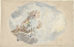 Projekt malowania sufitu z puttami, kwiatami i girlandami autorstwa Elias van Nijmegen (possibly)