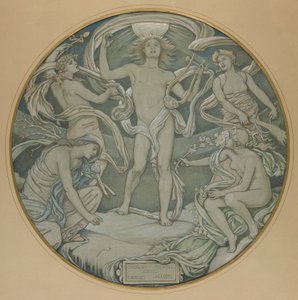 Karykatura środkowego kręgu sufitu Huntington: Apollo i pomocnicy autorstwa Elihu Vedder
