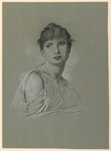 Rysunek, szkic portretowy młodej kobiety, ok. 1885 r. autorstwa Elihu Vedder