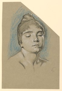 Rysunek, Szkic portretowy młodej kobiety z zamkniętymi oczami, ok. 1885 r. autorstwa Elihu Vedder