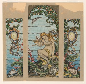 Rysunek "The Mermaid Window", projekt witrażu dla rezydencji A.H. Barneya, Nowy Jork, Nowy Jork, 1882 r. autorstwa Elihu Vedder