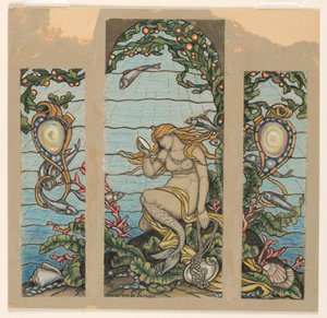 Rysunek "The Mermaid Window", projekt witrażu dla rezydencji A.H. Barneya, Nowy Jork, Nowy Jork, 1882 r. autorstwa Elihu Vedder