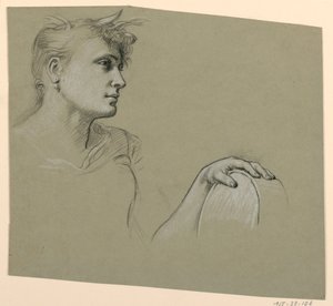 Rysunek, profil kobiety i studium lewej ręki, ok. 1885 r. autorstwa Elihu Vedder