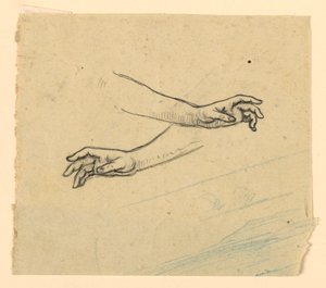 Badanie dwóch rąk sięgających autorstwa Elihu Vedder