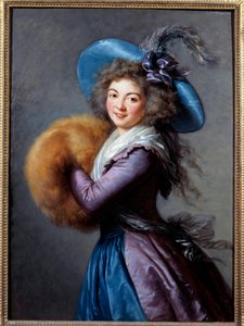 Portret Madame Mole Reymond (1759-1833), aktorki włoskiej komedii. Ma na sobie kapelusz z piórami i rękaw. Obraz Marie Elisabeth Louise Vigee Le brun (ou Vigee-Lebrun ou Vigee Lebrun) (1755-1842) 1786 Nd. 1,04x0,76 m - Portret o autorstwa Elisabeth Louise Vigee Lebrun