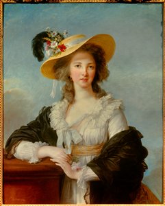 Portret Yolande Gabrielle Martine de Polastron, księżnej Polignac (1749-1793) z obrazem Słomkowego Kapelusza autorstwa Marie Elisabeth Louise Vigee Le brun (lub Vigee-Lebrun lub Vigee Lebrun) (1755-1842) 1782 Nd. 0,92x0,73 m - Portret księżnej - Portret autorstwa Elisabeth Louise Vigee Lebrun