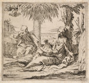 Odpoczynek podczas lotu do Egiptu autorstwa Elisabetta Sirani