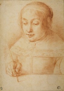 Młoda kobieta pisze lub rysuje autorstwa Elisabetta Sirani