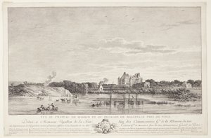 Widok na Château de Madrid i Pavillon de Bagatelle (Vue du Chateau de Madrid et du Pavillon de Bagatelle pres de Paris) autorstwa Elise Saugrain