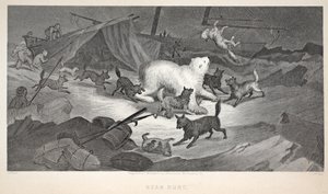 Polowanie na niedźwiedzie, ilustracja z "Drugiej wyprawy Grinnell w poszukiwaniu Sir Johna Franklina...", 1856
