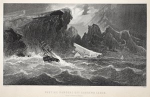 Parting Hawsers off Godsend Ledge, ilustracja z drugiej wyprawy Grinnell w poszukiwaniu Sir Johna Franklina...