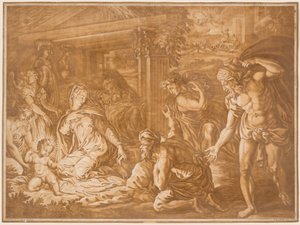Adoracja pasterzy autorstwa Elisha Kirkall after Perino del Vaga