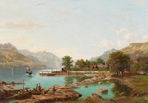 Krajobraz z górami nad jeziorem Maggiore (olej na płótnie) autorstwa Eliza Agnetus Emilius Nijhoff