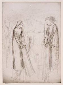 Zwiastowanie, prawdopodobnie, ok. 1970-77 (czarno-białe zdjęcie wydrukowane na białym papierze) autorstwa Elizabeth Eleanor (1834 62) (after) Siddal